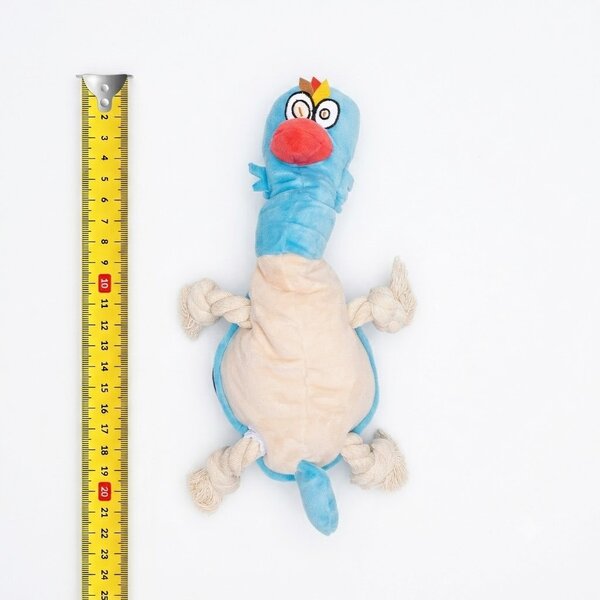 Uniq Pets Plush Dog Toy Squeakies Blue Rooster Tug Toy плюшена играчка петел за кучета с писукане и въжета, 22 x 14,5 x 18 cm
