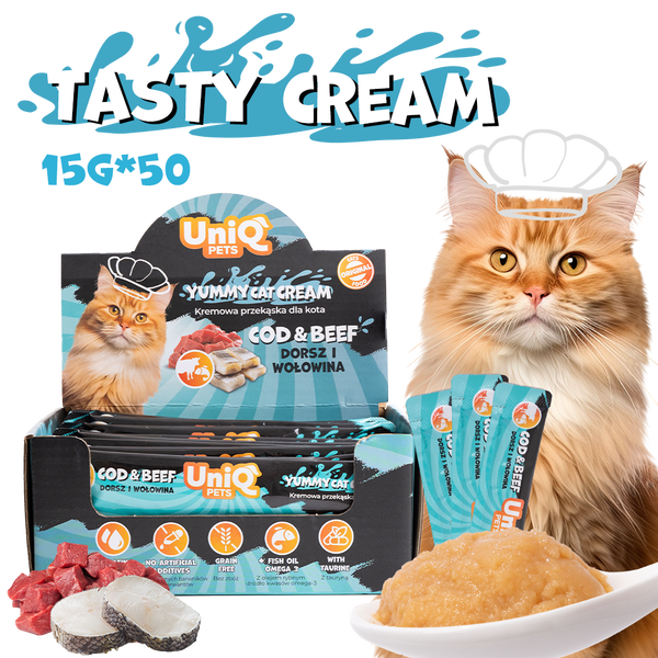 Uniq Pets Cat Wet Food Tasty Cream Cod & Beef кремообразно лакомство за котки с треска и говеждо, 15 g