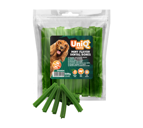 Uniq Pets Dog Snacks Dental Mint Flavor Dental Bones дентални лакомства за кучета с ментов вкус, 500 g