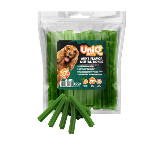 Uniq Pets Dog Snacks Dental Mint Flavor Dental Bones дентални лакомства за кучета с ментов вкус, 500 g