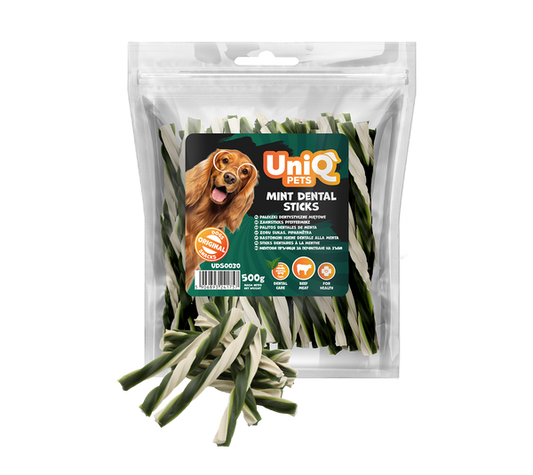 Uniq Pets Dog Snacks Dental Mint Dental Sticks дентални пръчици за кучета с мента и говеждо, 500 g