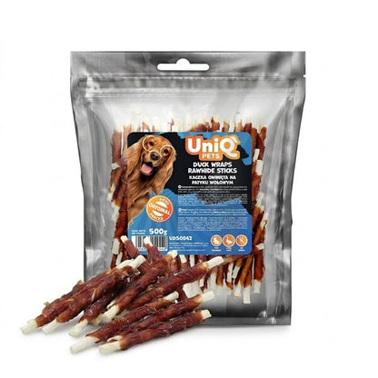 Uniq Pets Dog Snacks Rawhide Duck Wraps Rawhide Sticks лакомство за кучета с патица и сурова кожа, 500 g
