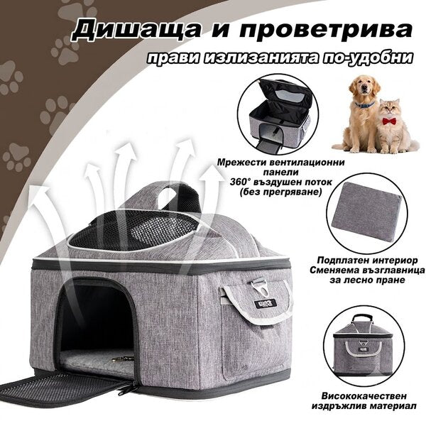 Uniq Pets Pet Transporter Bag FurTote PawCastle транспортна чанта за котки и малки кучета, сива, 40 x 28 x 28 cm