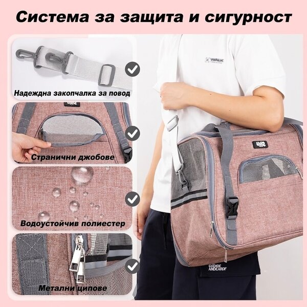 Uniq Pets Pet Transporter Bag FurTote PetVenture транспортна чанта за котки и малки кучета, 45 x 25 x 34 cm