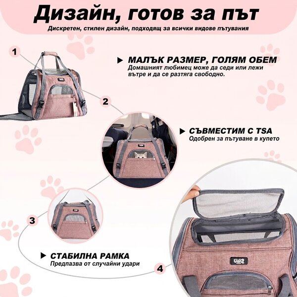 Uniq Pets Pet Transporter Bag FurTote PetVenture транспортна чанта за котки и малки кучета, 45 x 25 x 34 cm