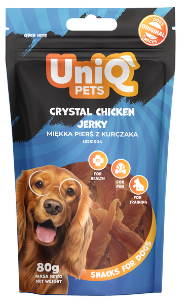 Uniq Pets Dog Snacks Meaty Crystal Chicken Jerky лакомство за кучета с пилешко месо, 80 g