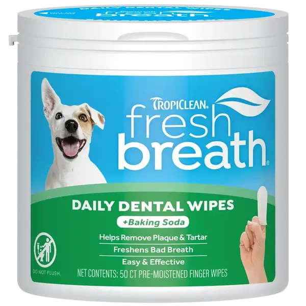 TropiClean Fresh Breath Finger Dental Wipes почистващи дентални кърпички за зъби за кучета и котки,