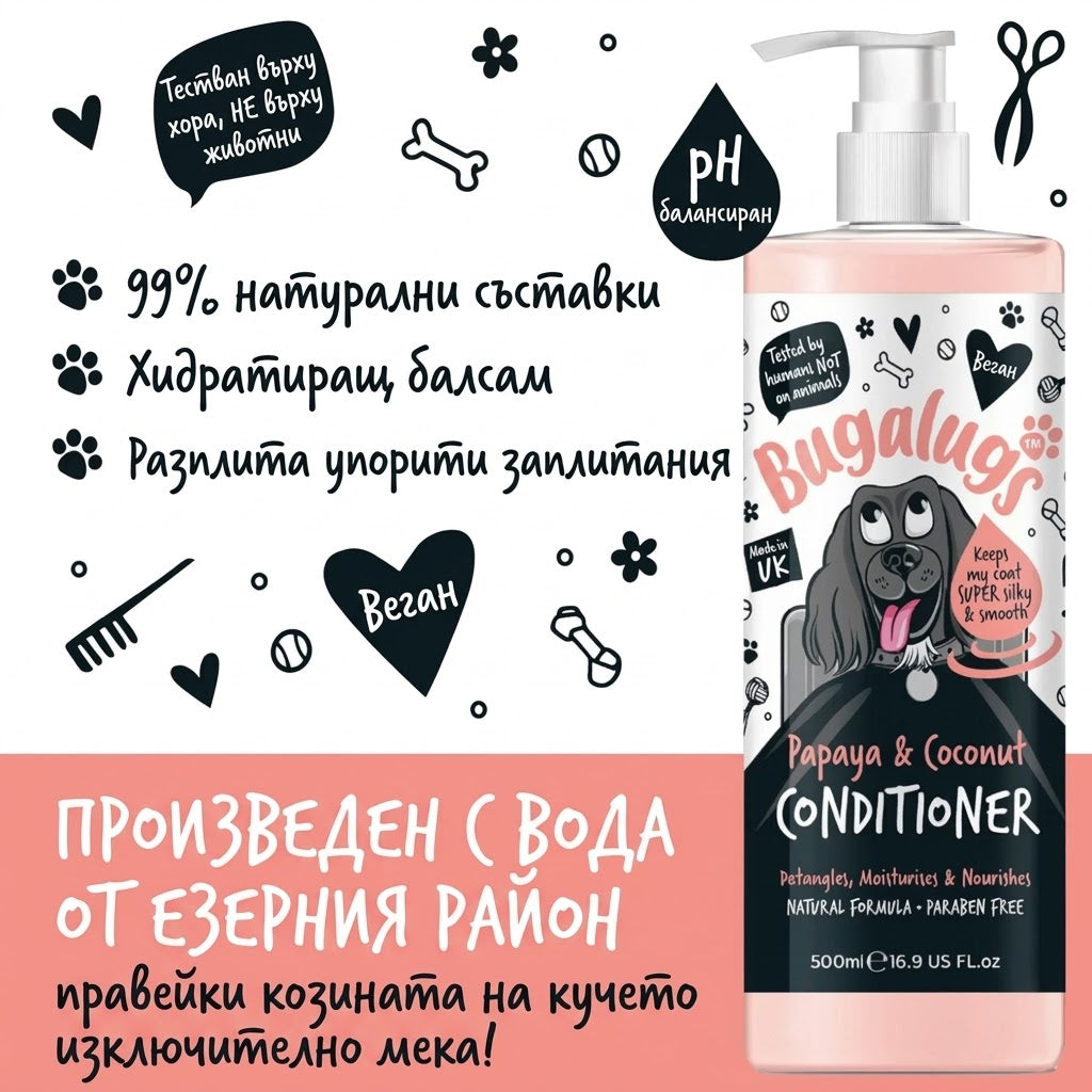 Bugalugs Luxury Papaya & Coconut - професионален балсам за разресване на кучешка козина 500 ml