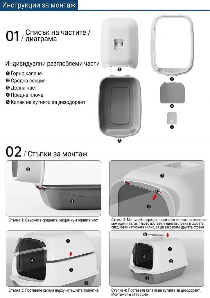 Uniq Pets KittyCabin Comfort затворена котешка тоалетна с лопатка, 50 x 35 x 33 см