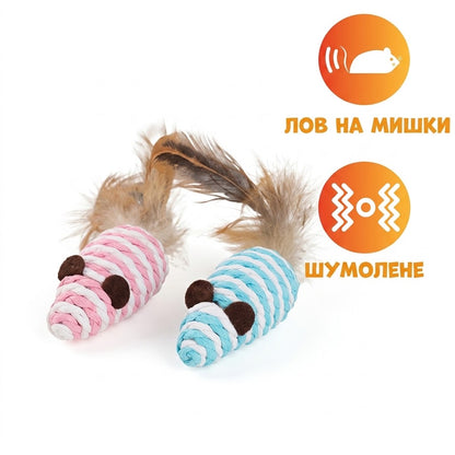 Uniq Pets Mousehunt Mouse with Feather – играчка мишка за котка от сизал с перо, 7 см