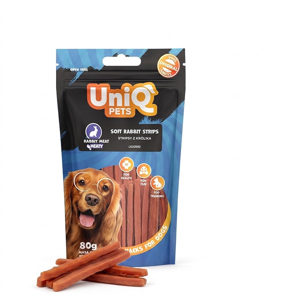 Uniq Pets Meaty Soft Rabbit Strips – меки лакомства за кучета със заешко, 80 г