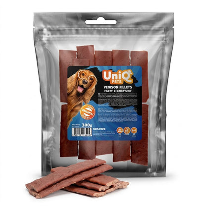Uniq Pets Meaty Venison Fillets – лакомства за кучета с еленско месо, 300 г