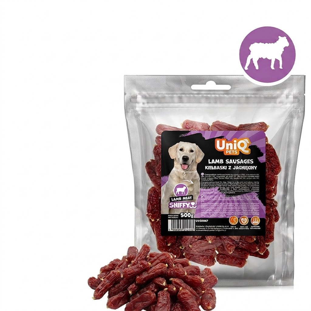 Uniq Pets Sniffy Lamb Sausages – меки лакомства за кучета с агнешко, 500 г