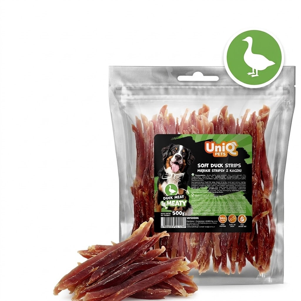Uniq Pets Dog Snacks Meaty Soft Duck Strips меки патешки ленти за кучета, 500 г
