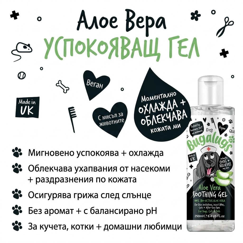 BugaLugs Aloe Vera Soothing Gel for Pets Успокояващ Гел с Алое Вера за кучета и котки 250ml