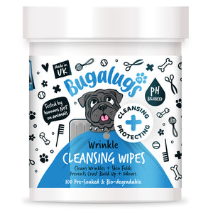 Bugalugs Wrinkle Cleansing Wipes Chlorhexidine for Dogs Почистващи Тампони за Кожни Гънки 100 броя