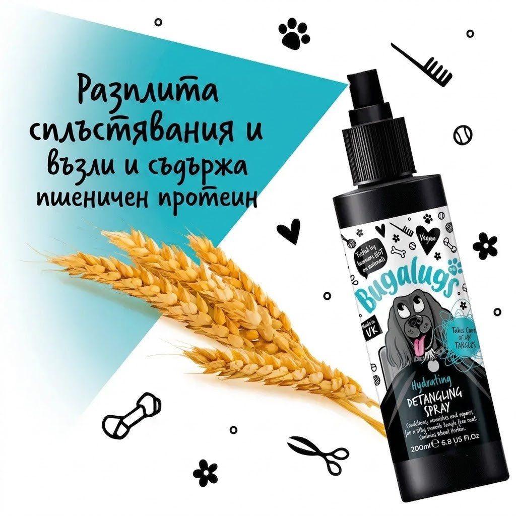 Bugalugs Fragrance Free Hydrating Detangling Spray for Dogs Хидратиращ Спрей за Разресване с Алое и Киви 200ml