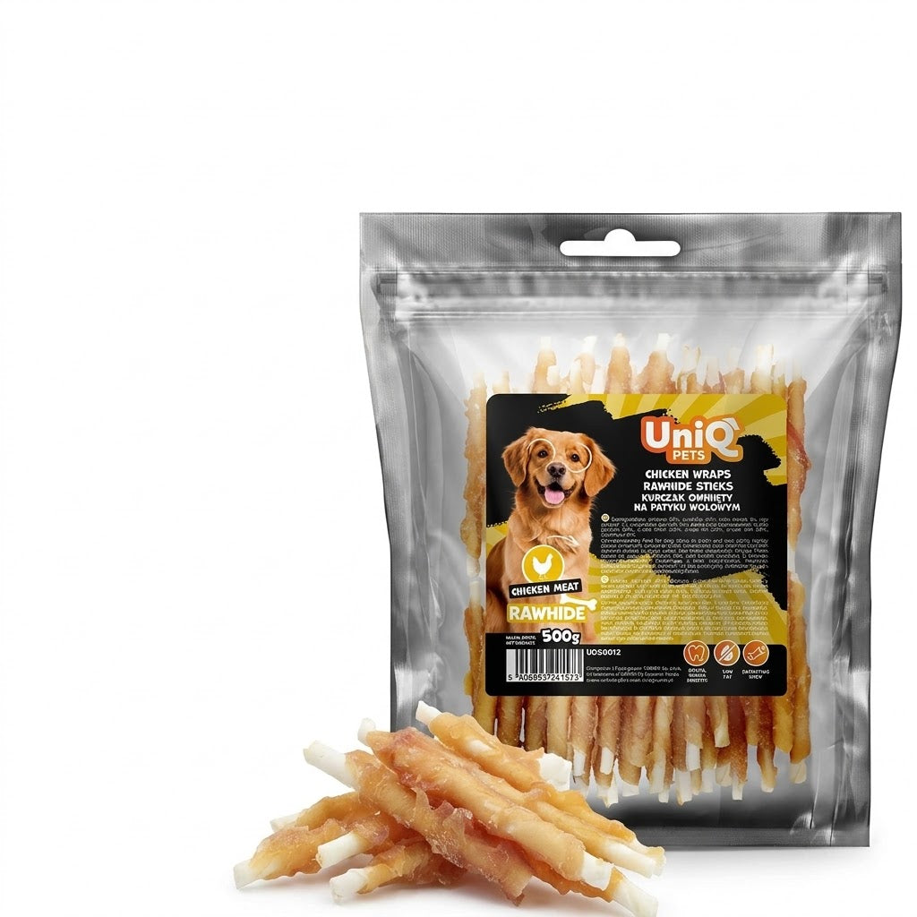 Uniq Pets Dog Snacks Rawhide Chicken Wraps Rawhide Sticks дъвчащи стикове за кучета с пилешко, 12 см, 500 г
