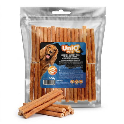 Uniq Pets Duo Chicken, Carrot & Parsley Sticks – лакомства за кучета с пилешко, морков и магданоз, 500 г