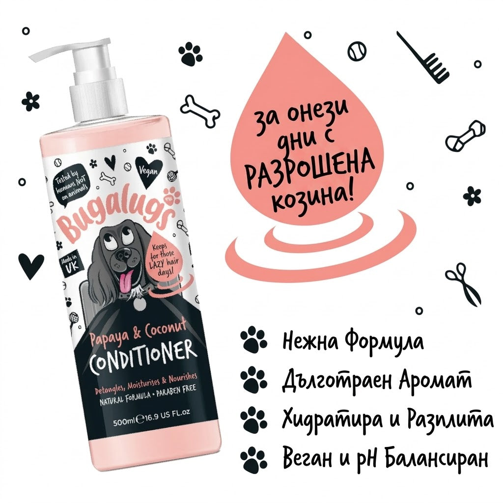 Bugalugs Luxury Papaya & Coconut - професионален балсам за разресване на кучешка козина 500 ml