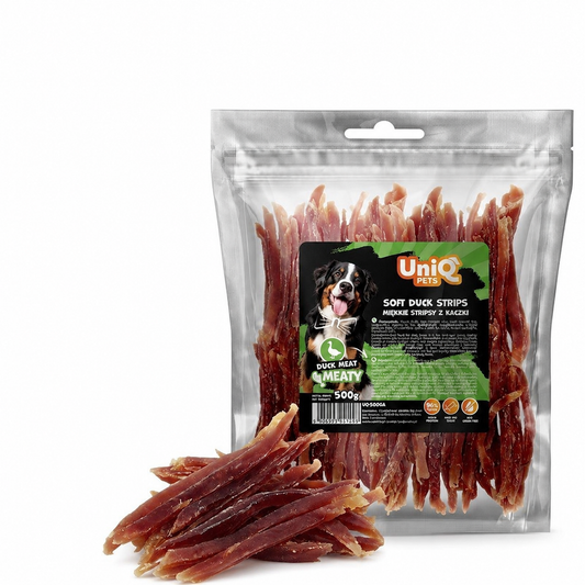 Uniq Pets Dog Snacks Meaty Soft Duck Strips меки патешки ленти за кучета, 500 г