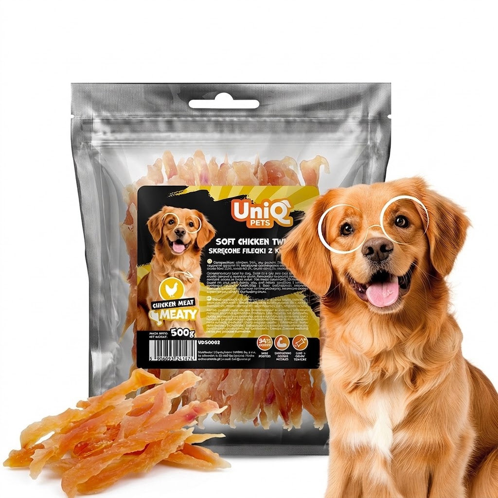 UniQ Pets Dog Snacks Meaty Soft Chicken Twists Меки пилешки лакомства за кучета 500gr
