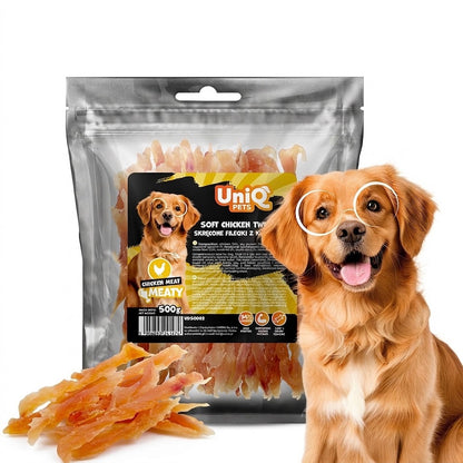 UniQ Pets Dog Snacks Meaty Soft Chicken Twists Меки пилешки лакомства за кучета 500gr