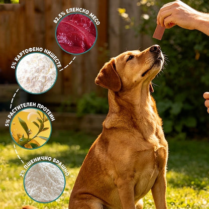 Uniq Pets Meaty Venison Strips – месни лакомства за кучета с еленско, 300 г