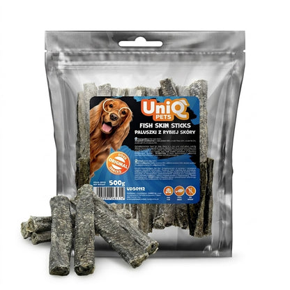 Uniq Pets Dog Snacks Sea & Harvest Fish Skin Sticks – лакомства за кучета от 100% рибена кожа, 500 г