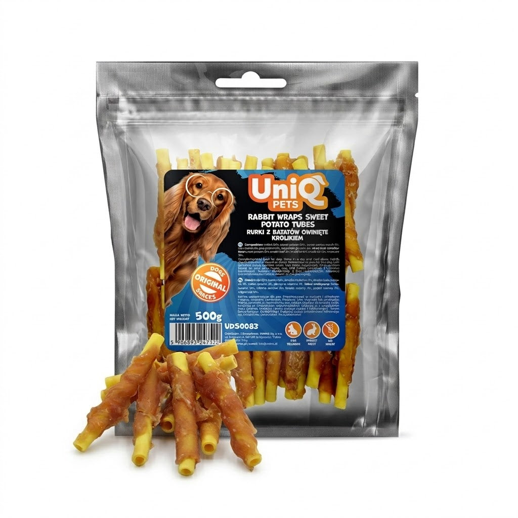Uniq Pets Dog Snacks Duo Rabbit Wraps Sweet Potato Tubes – лакомства за кучета със заешко и сладък картоф, 500 г