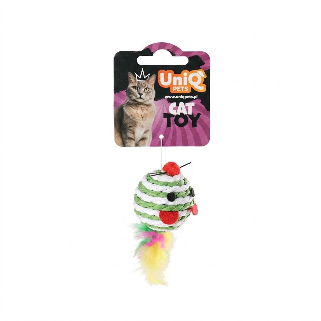Uniq Pets Mousehunt Round Mouse – играчка мишка за котка от сизал с перо, 7 см