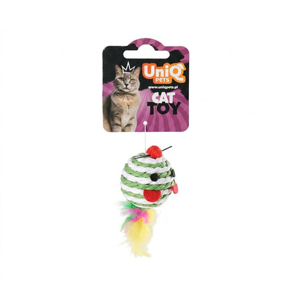 Uniq Pets Mousehunt Round Mouse – играчка мишка за котка от сизал с перо, 7 см