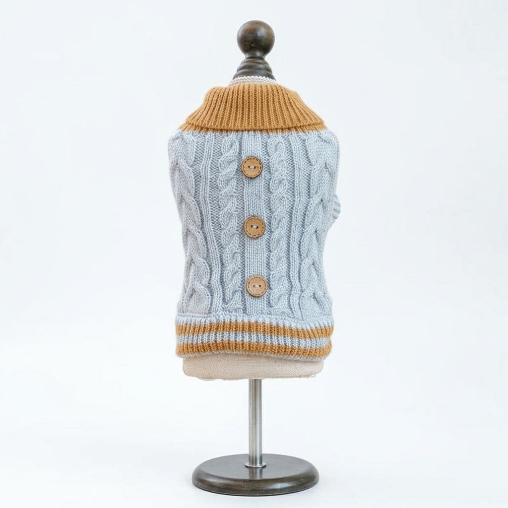 Blue Cable Knit – светлосин зимен пуловер за куче