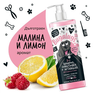 Bugalugs 3-in-1 Raspberry & Lemon Dog Shampoo, Conditioner & Detangler