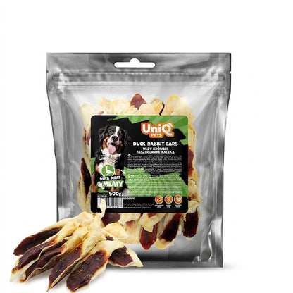Uniq Pets Dog Snacks Meaty Duck Rabbit Ears лакомство за кучета с патешко и заешки уши, 500 g