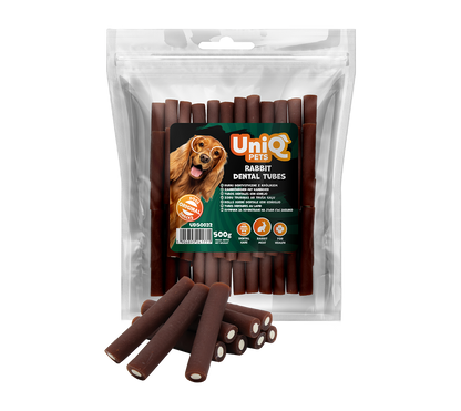 Uniq Pets Dog Dental Sticks Rabbit Sandwich Dental Tubes дентални пурички със заешко месо, 500 g