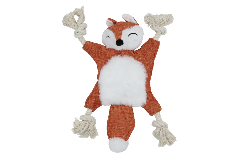 UniQ Pets Rustly Fox with Ropes Plush Dog Toy, 28 x 26 cm