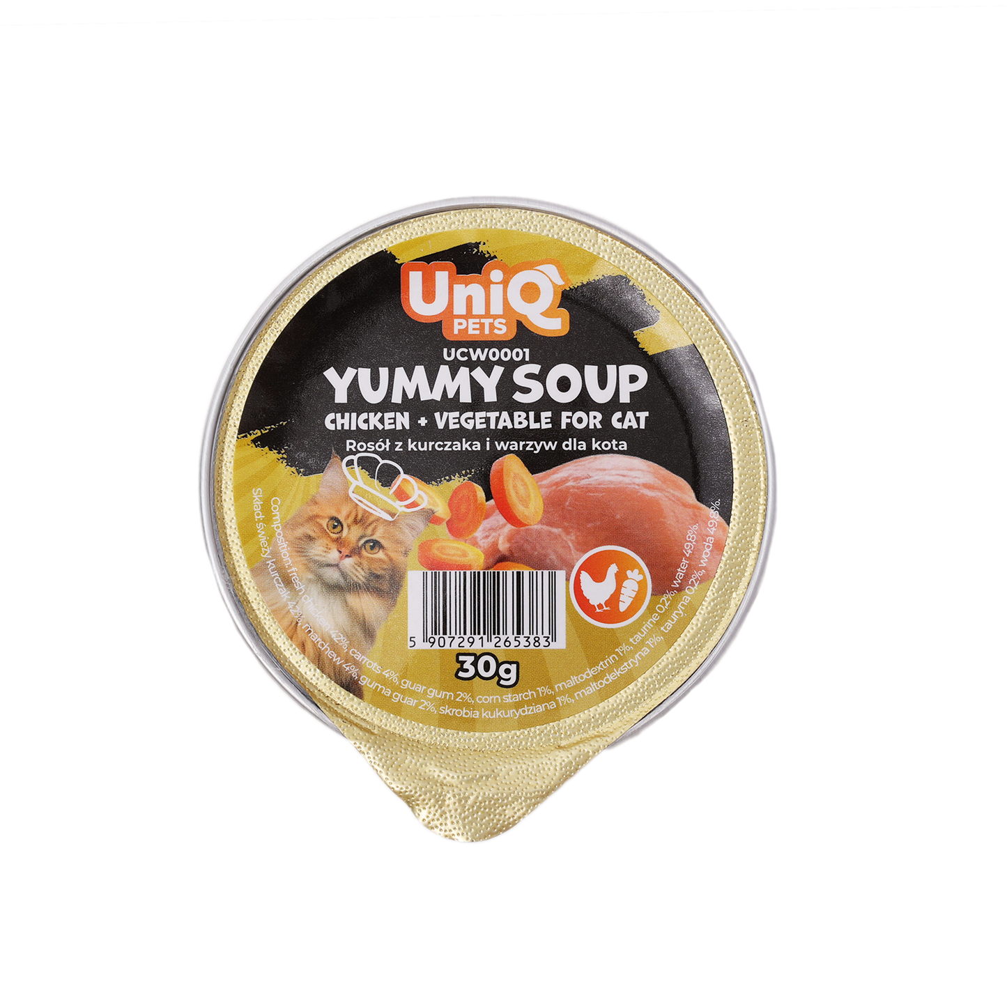UniQ Pets Yummy Soup Chicken Shreds and Vegetable супа с пиле, моркови и таурин, 30 gr