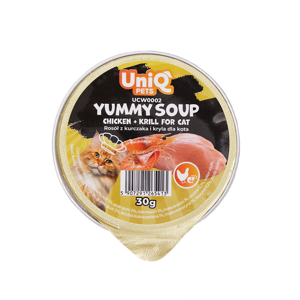 UniQ Pets Yummy Soup Chicken Shreds and Krill супа с пиле, крил и таурин, 30 gr