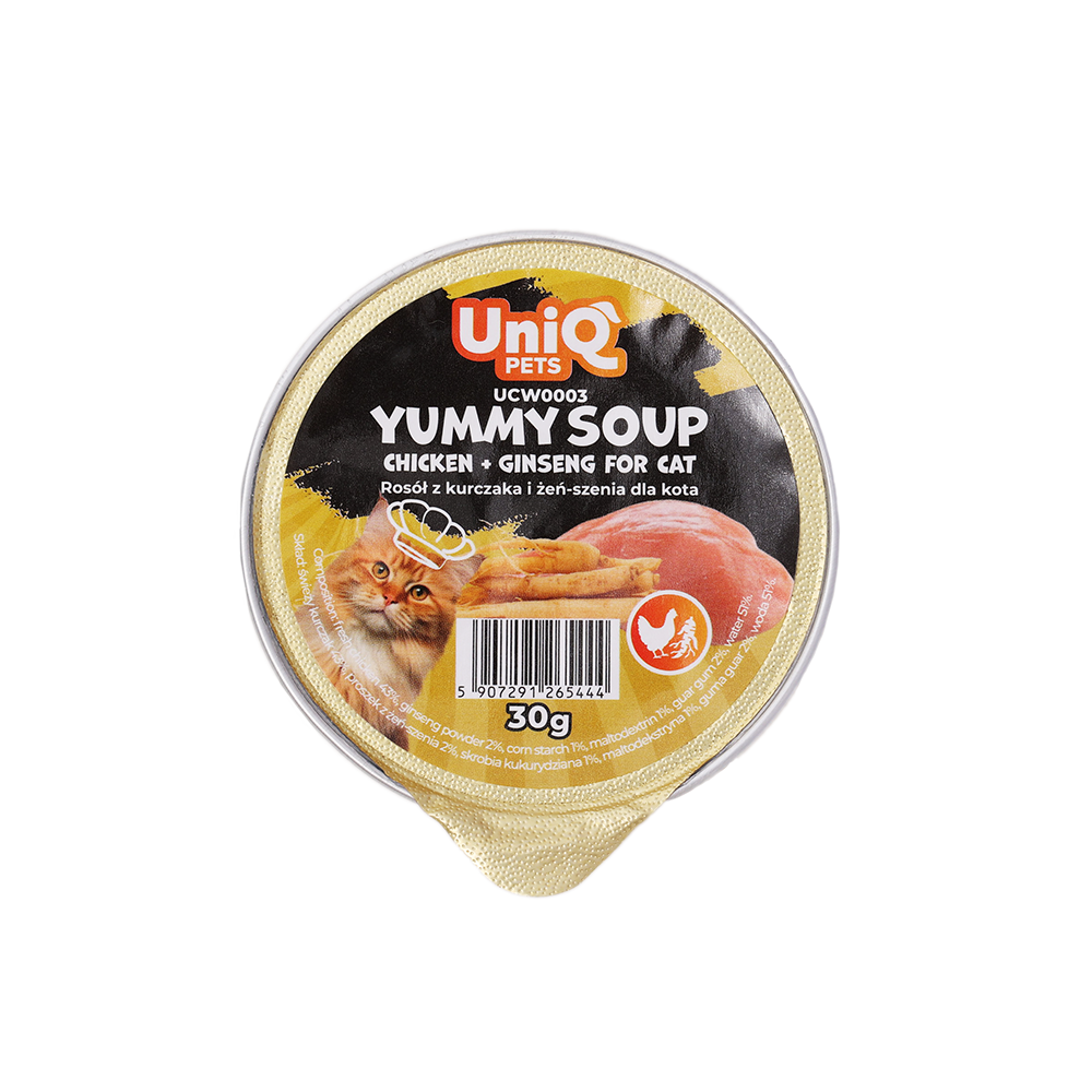 UniQ Pets Yummy Soup Chicken & Ginseng - супа за котки с пилешко и женшен, 30gr