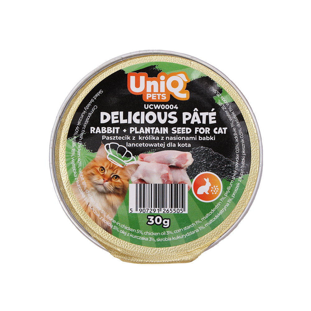 UniQ Delicious Pate rabbit & psyllium - фин пастет със заешко и псилиум, 30gr