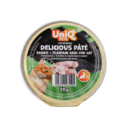 UniQ Delicious Pate rabbit & psyllium - фин пастет със заешко и псилиум, 30gr