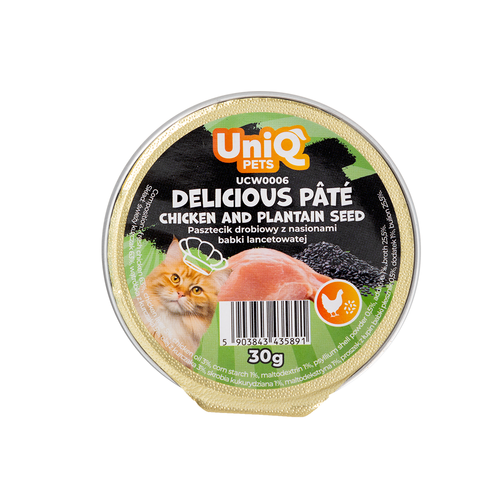 UniQ Delicious Pate beef & psyllium - фин пастет с пилешко и псилиум, 30gr