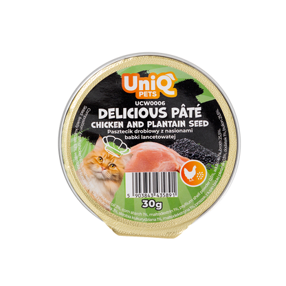 UniQ Delicious Pate beef & psyllium - фин пастет с пилешко и псилиум, 30gr