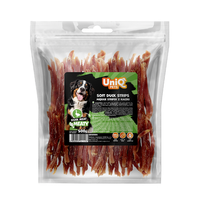 Uniq Pets Dog Snacks Meaty Soft Duck Strips меки патешки ленти за кучета, 500 г