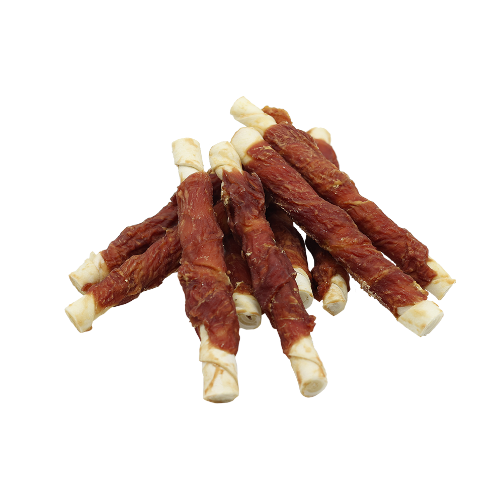 UniQ Pets Dog Snacks duck wraps rawhide sticks - Патешко филе увито на пръчка от сурова кожа 17cm, 500gr