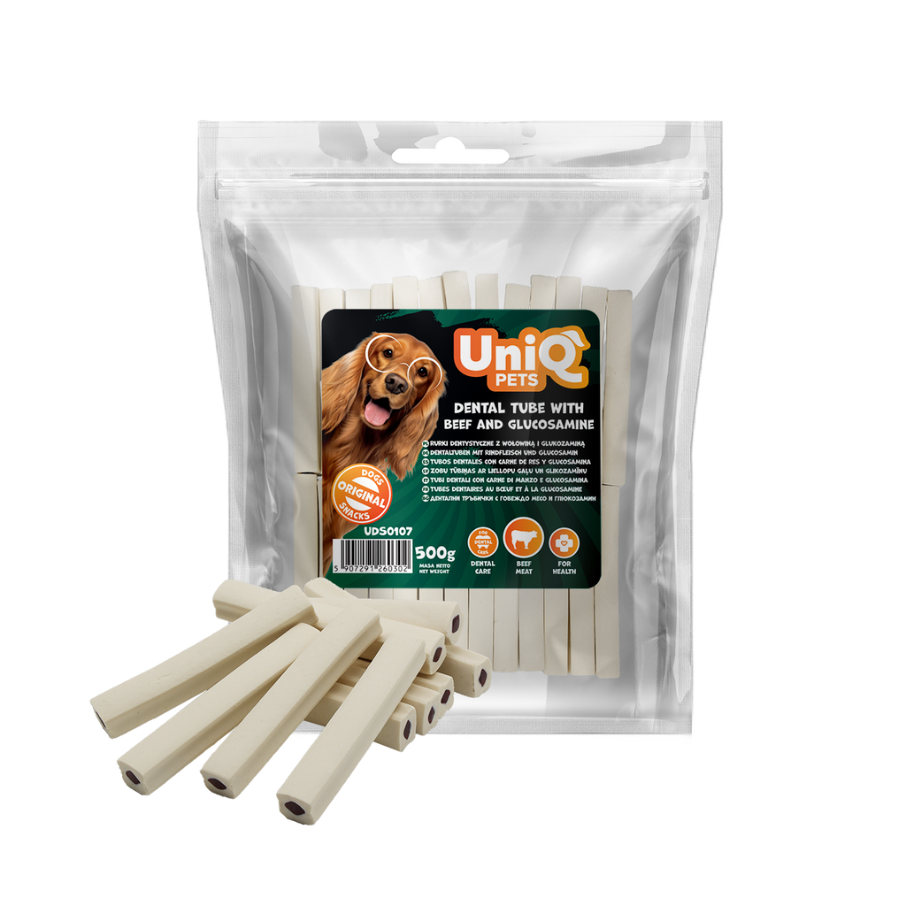 Uniq Pets Dental Tube Dog Treats with Beef and Glucosamine, 500 g