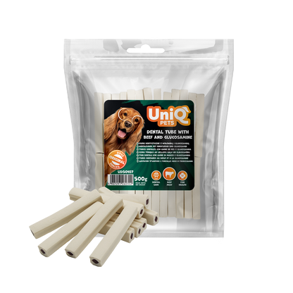 Uniq Pets Dental Tube дентални лакомства за кучета с говеждо и глюкозамин, 500 г