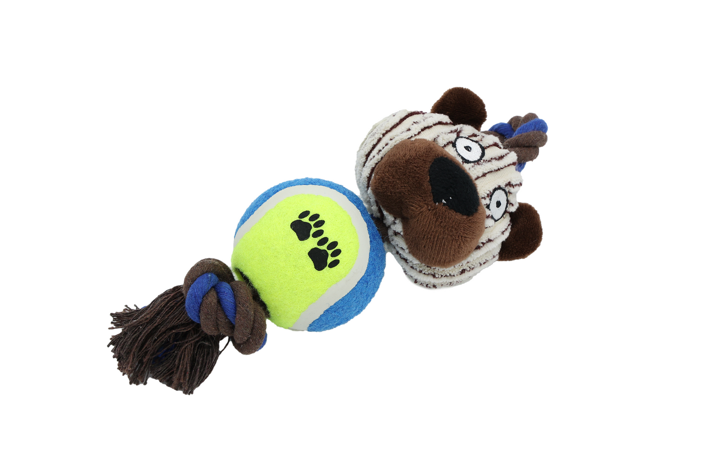 Uniq Pets Ropy Bear – плюшена играчка за куче с въже, топка и пищялка, 20 см