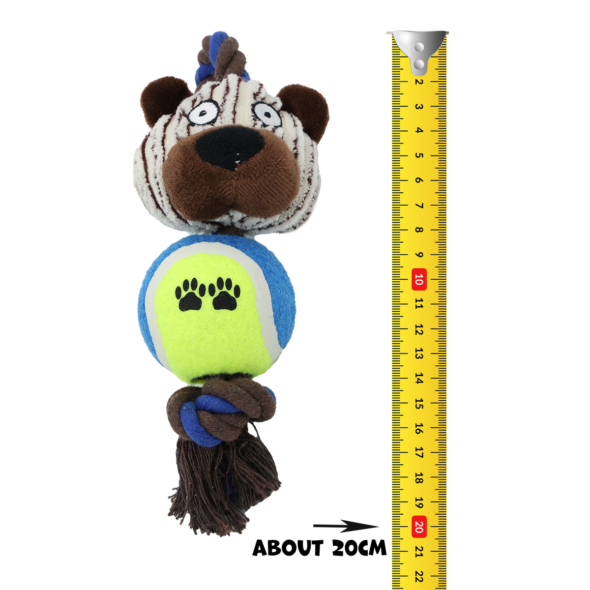 Uniq Pets Ropy Bear – плюшена играчка за куче с въже, топка и пищялка, 20 см